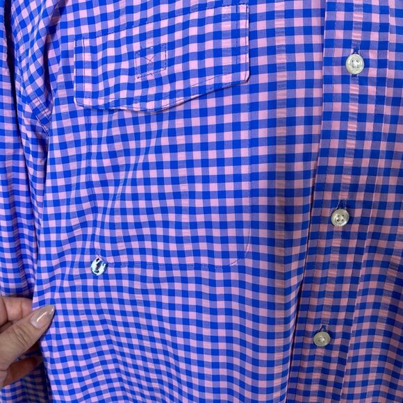 Vineyard Vines Harbor Shirt Blue Pink Check Vented Button Front Men's XL - Picture 7 of 9
